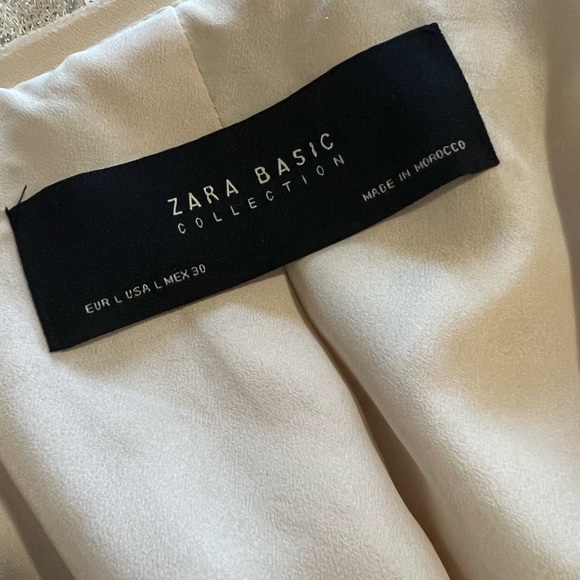 Zara Basic Size Large Cream Sequin Elbow Length Jacket Blazer Neutral Wedding - Picture 9 of 11